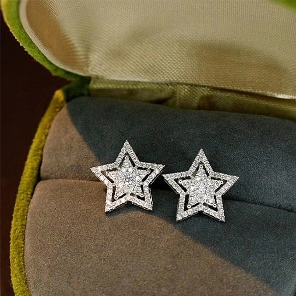 NEW Sparkly Pave Star Stud Earrings 🌟 925 Sterling Silver - Picture 6 of 11